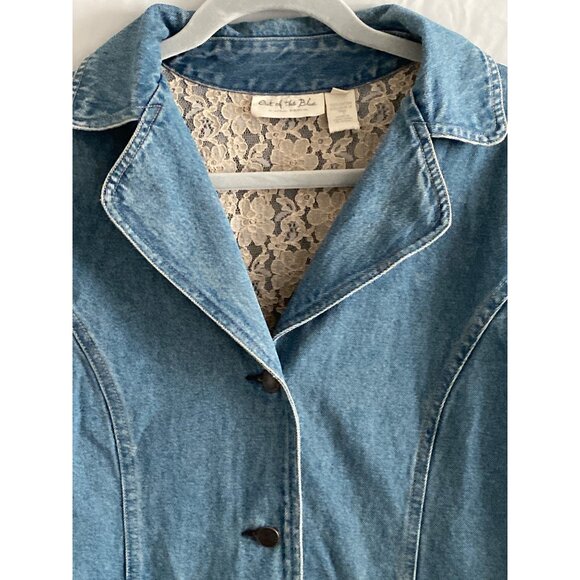 VTG JJill Out of the Blue Denim Jacket Button Down Front Waist Pockets Ruffle S - Picture 5 of 16